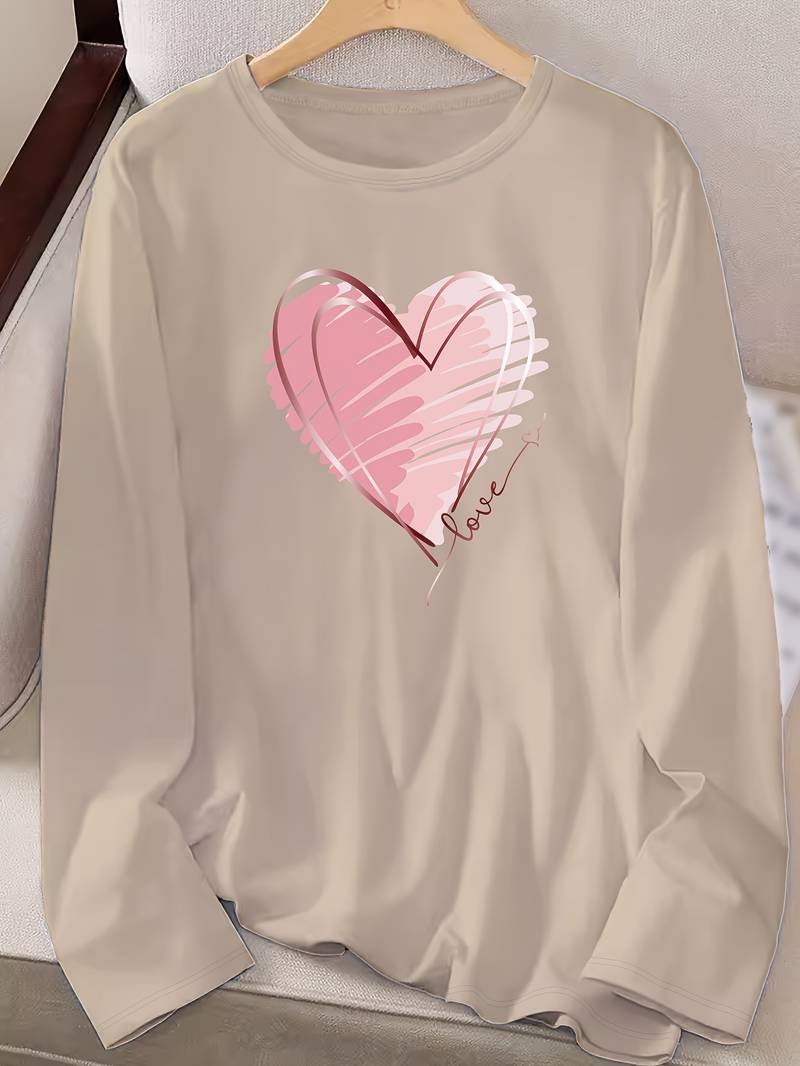 Emma long sleeve t-shirt with heart and love print and crew neck