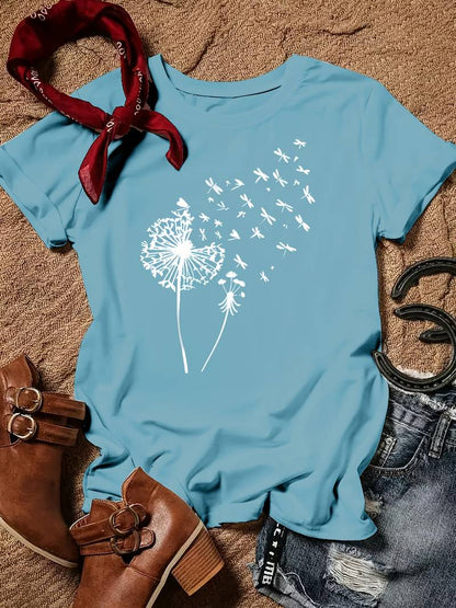 Zoe – t-shirt with dandelion print and crew neck