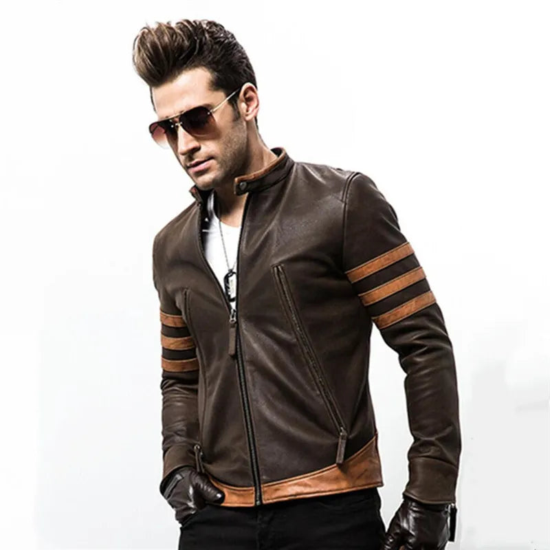 John - elegant men's leather jacket in a unique design