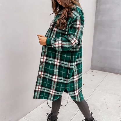 Harlow - long checked winter coat with belt