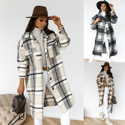 Harlow - long checked winter coat with belt