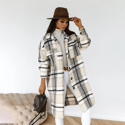 Harlow - long checked winter coat with belt