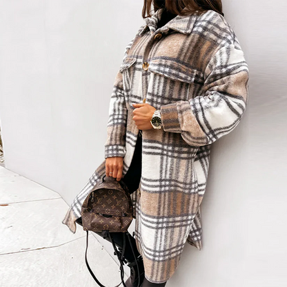 Harlow - long checked winter coat with belt