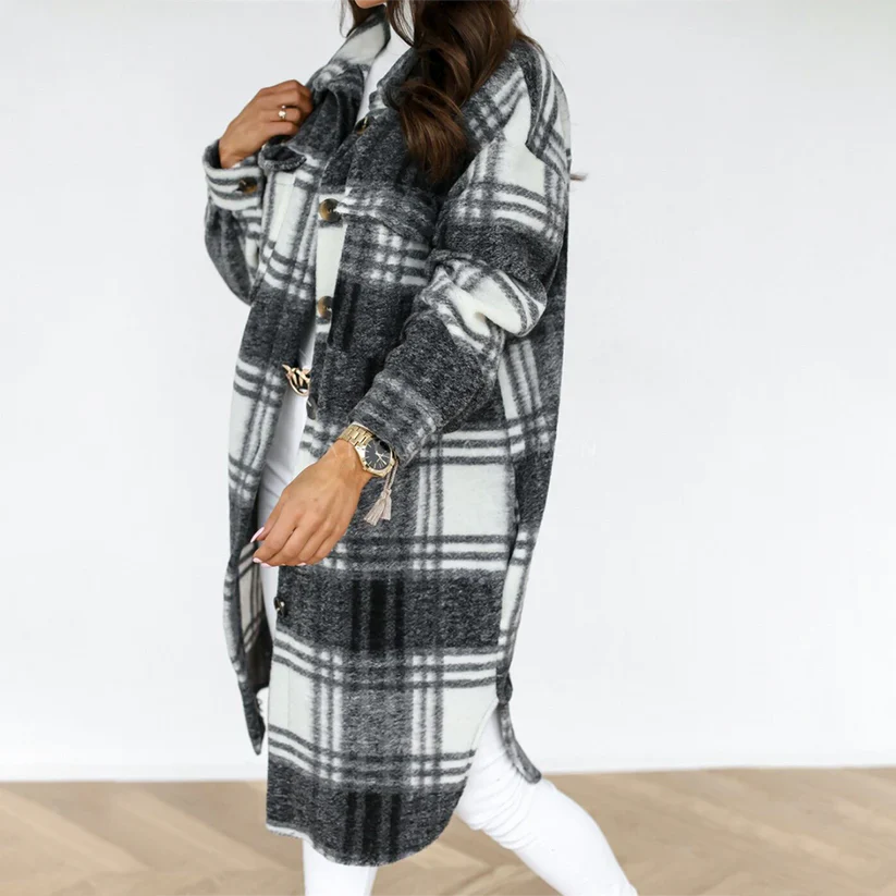 Harlow - long checked winter coat with belt