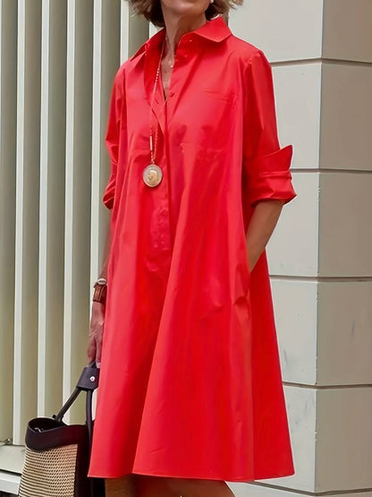 Anna - solid color single breasted shirt dress