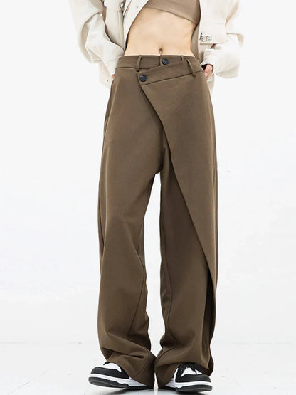 Leja - layered button wide leg pants for women