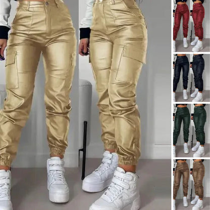 Isabella - personalized street trends long cargo leather pants