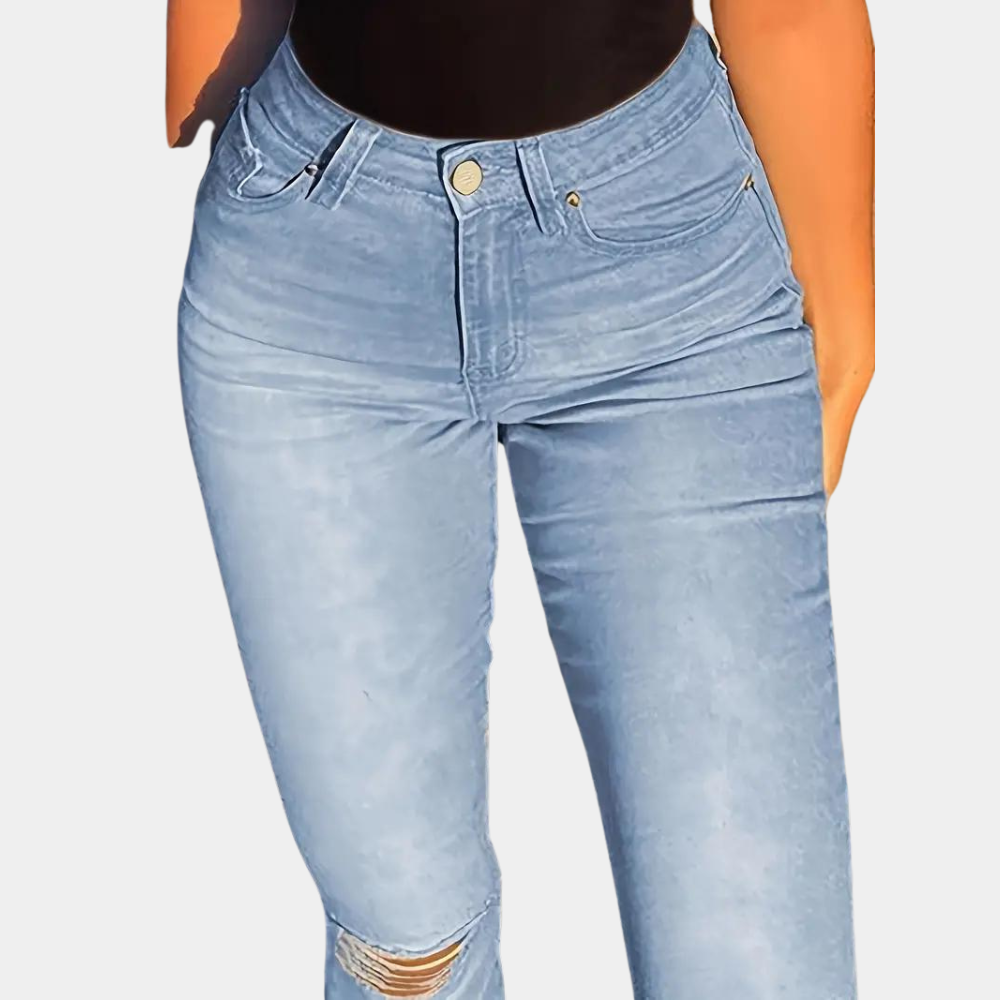 Primavera - elegant women's trousers with a high waist and a fashionable ribbed look