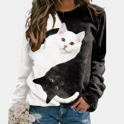 Rina - cosy cat print t-shirt for women