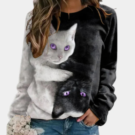 Rina - cosy cat print t-shirt for women