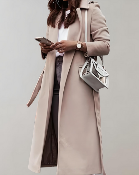 Venita | long coat with side pockets and zipper closure