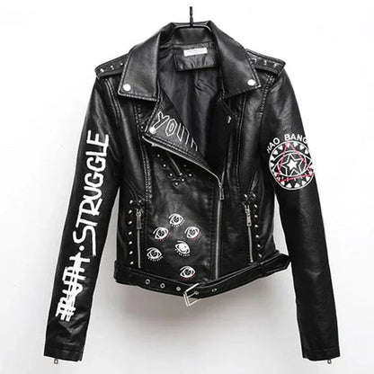 Women's leather jacket with a cool print