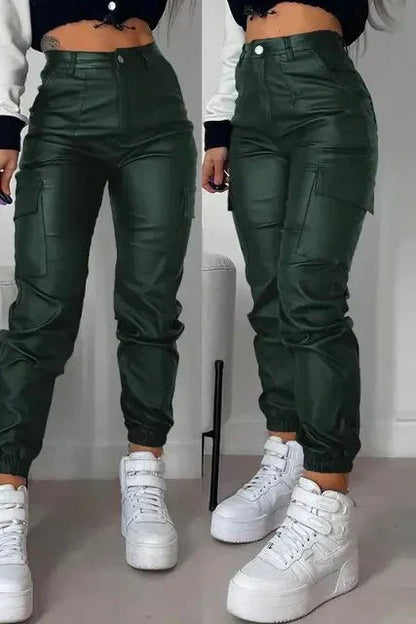 Isabella - personalized street trends long cargo leather pants