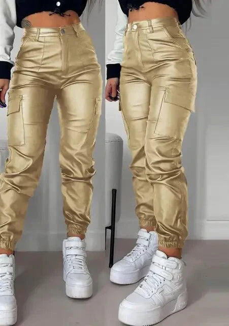 Isabella - personalized street trends long cargo leather pants