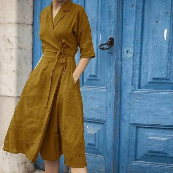 Stylish midi shirt dress with waist belt