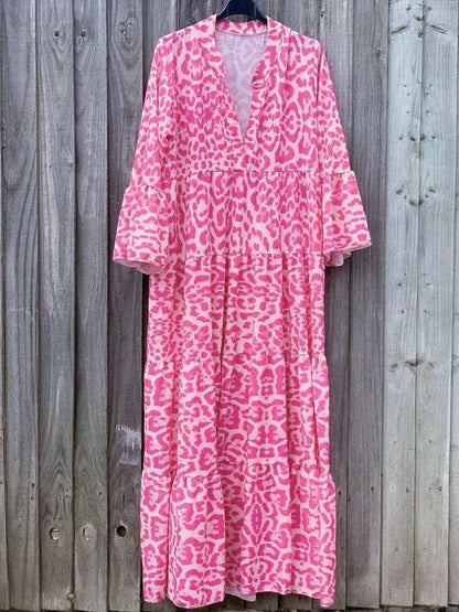 Fleur - long women's dress with leopard print