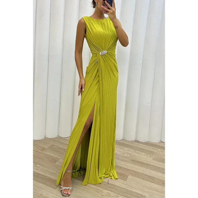 Yellow-green maxi evening dress - valentina