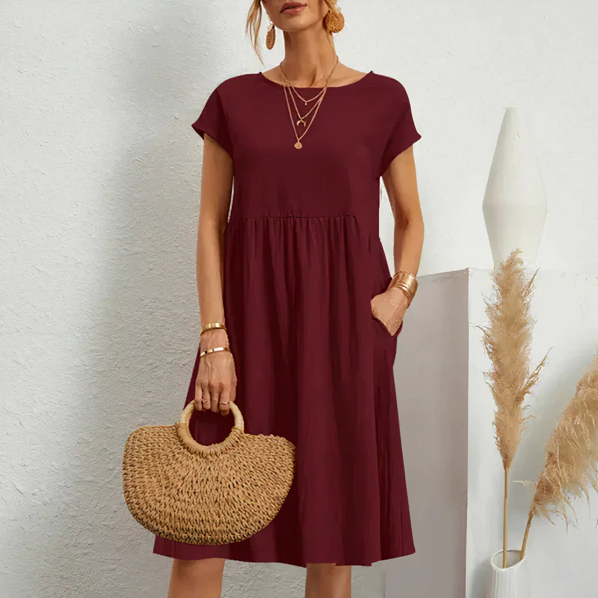 Knee-length summer dress with pockets - irish