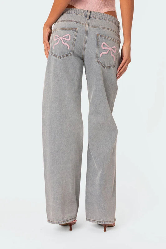 Ivette - jeans with bow tie and embroidery