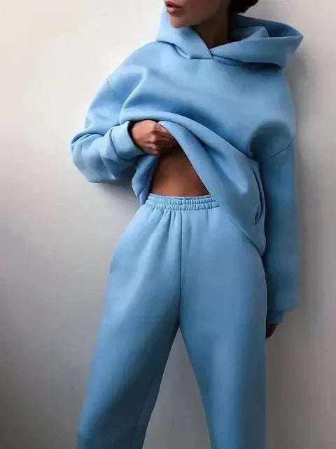 Indigo colored hoodie and sweatpants set for women