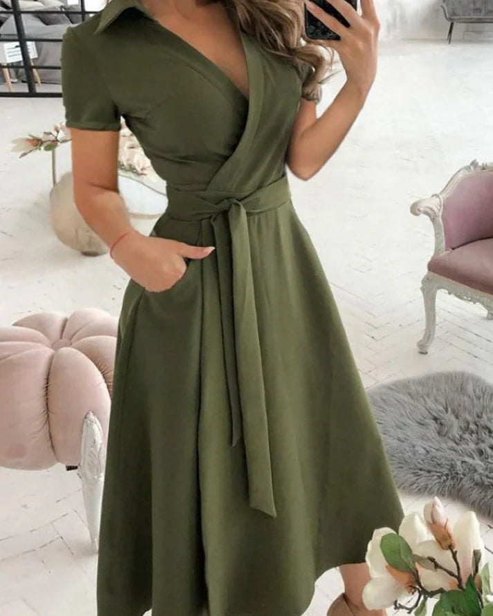 Kyra - elegant v-neck midi dress for women