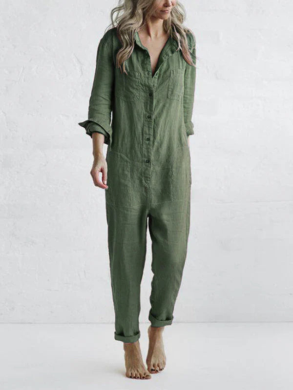 Casual long-sleeved jumpsuit with buttoned lapels