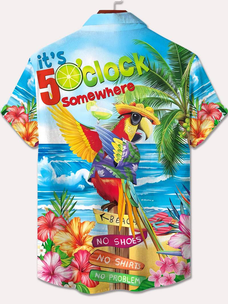 Liam - plus size parrot graphic print hawaiian shirt