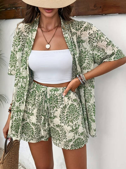 Lily - floral print button front shirt and shorts set