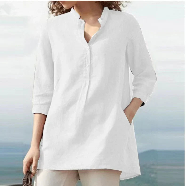 Elegant linen blouse with a v-neck