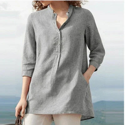 Elegant linen blouse with a v-neck