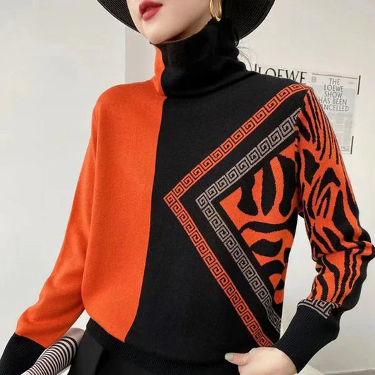 Pauline Laurent | turtle-neck elegant printed sweater