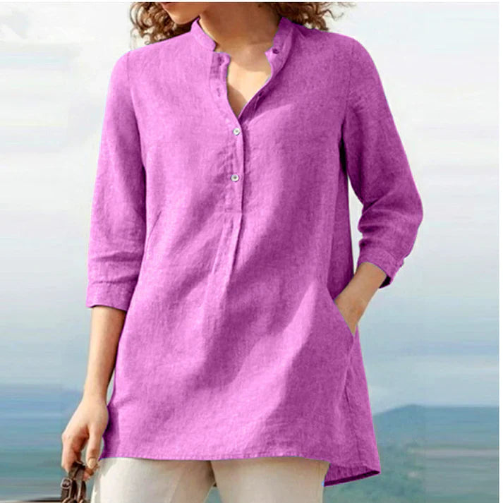 Elegant linen blouse with a v-neck