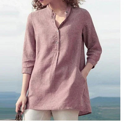 Elegant linen blouse with a v-neck