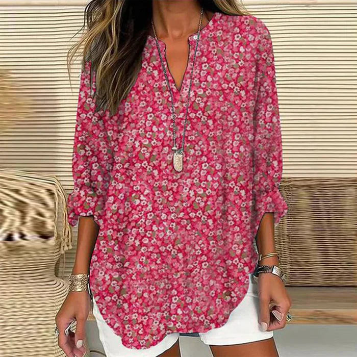 Olivia – bouncy pink N-neck blouse