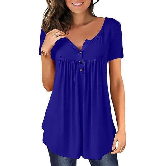 Roxanne - trendy royal blue blouse with button details