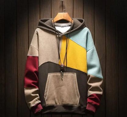 Casual hoodie with striking color blocks for men