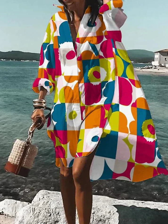 Fina - wide, colorful dress with summery patterns