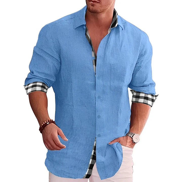 Casual shirt for men with contrast details and rolled up sleeves