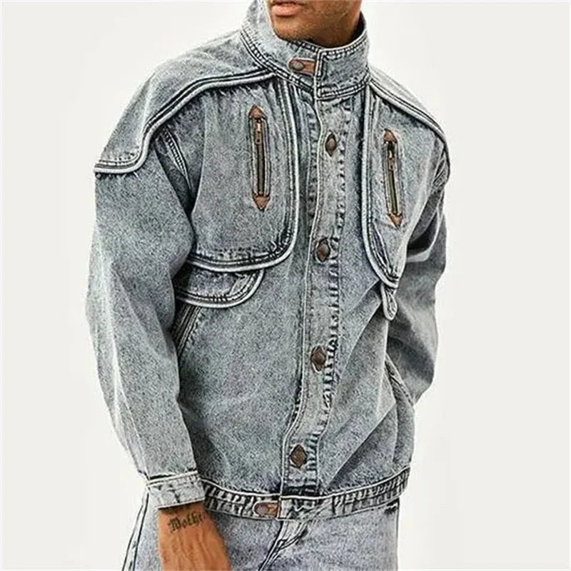 Roman slim moto denim jacket