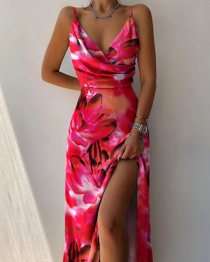 Mila – elegant maxi dress with side slit and spaghetti straps