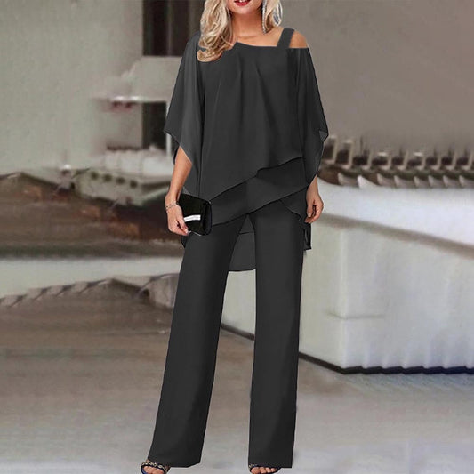 Women's two-piece set| elegant two-piece suit with cold shoulder