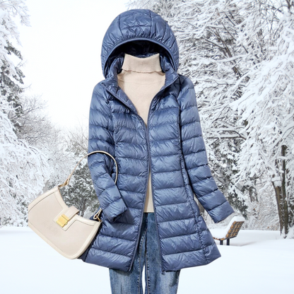 Classic padded winter jacket with hood for women