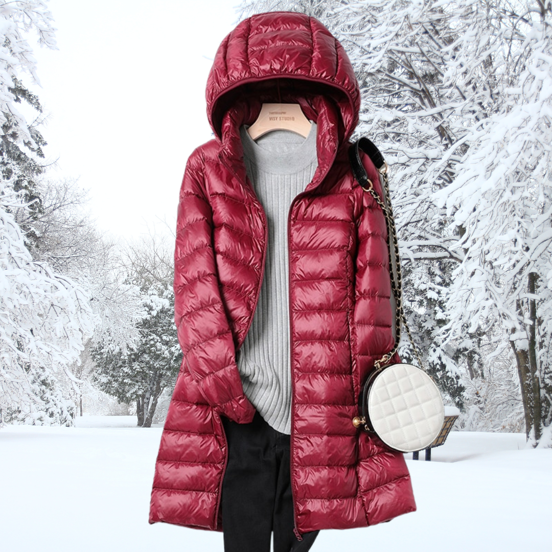 Classic padded winter jacket with hood for women