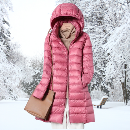 Classic padded winter jacket with hood for women