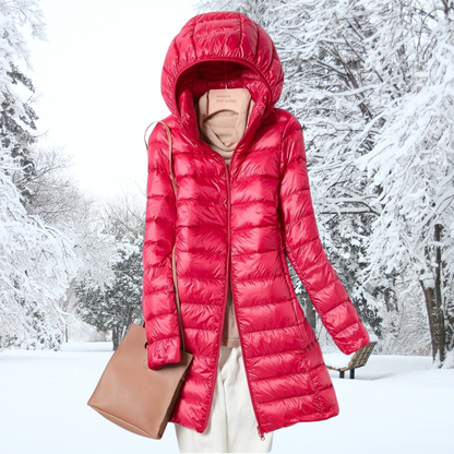 Classic padded winter jacket with hood for women