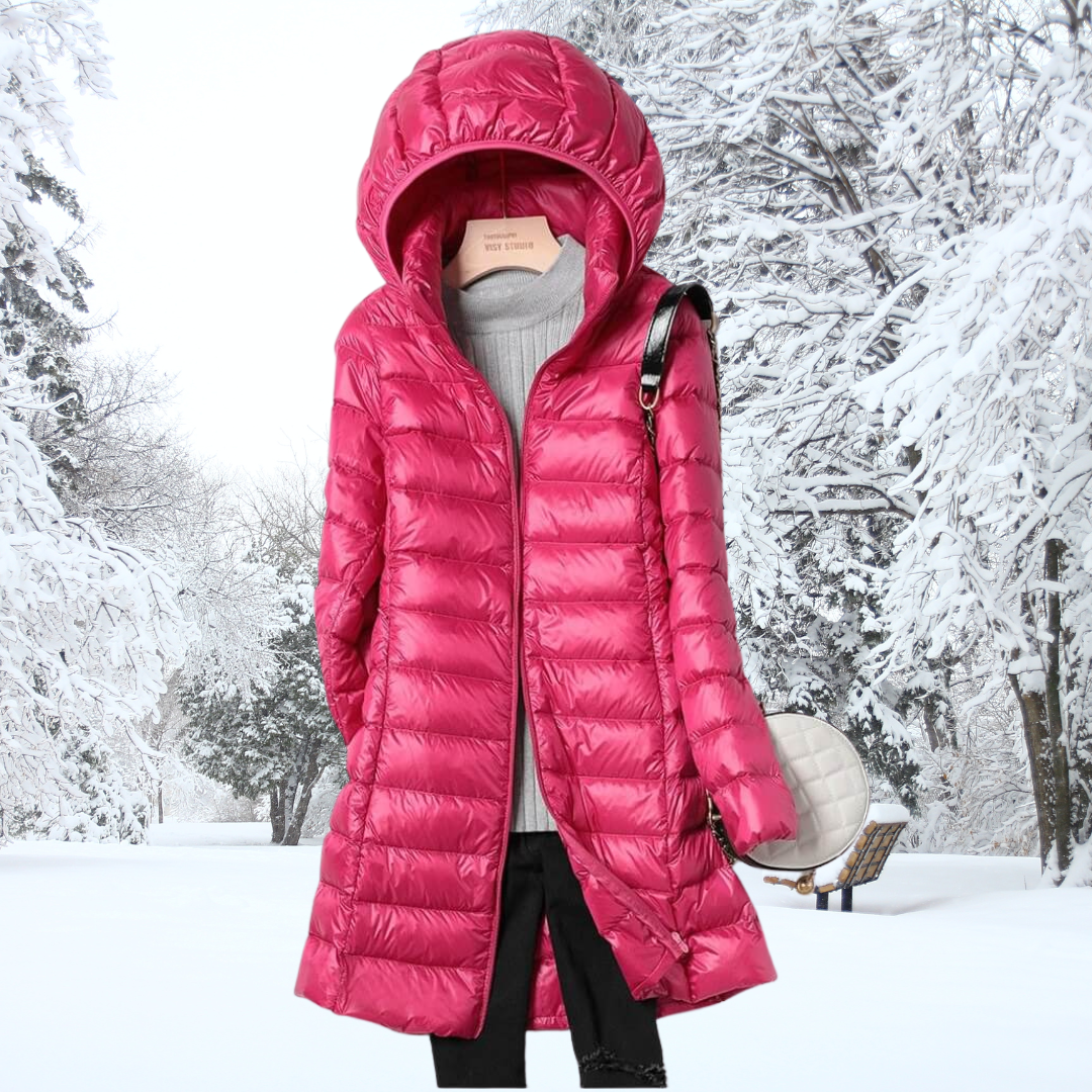 Classic padded winter jacket with hood for women