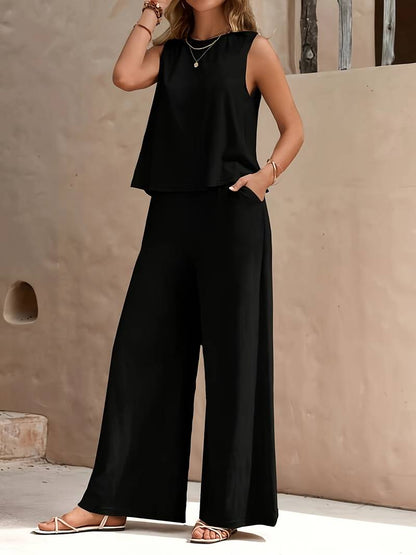 Samantha - casual sleeveless tank top and wide-leg pants set