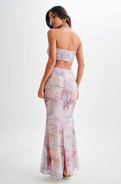 Joan | ruffled maxi skirt with shell motif