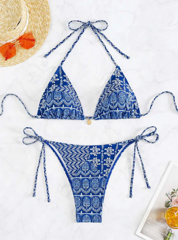 Stella - blue printed v neck bikini