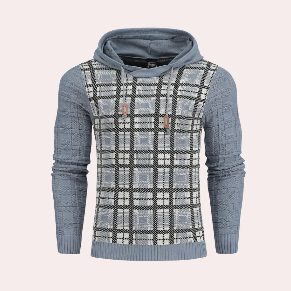 Emre - checked men's sweater with adjustable hood